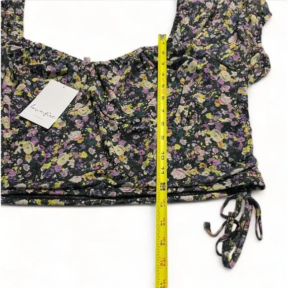 Love Fire Womens Floral Crop Top Blouse Black Floral, Size 3X, New - Picture 5 of 8